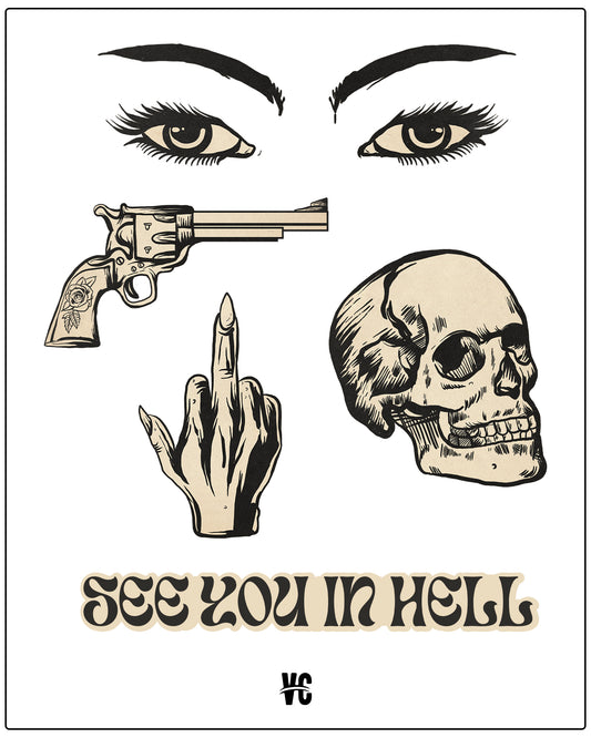 See You In Hell Sticker Sheet - Vintage Comics